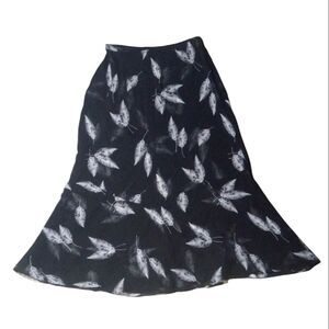 Vintage Dana Buchman Black White Feather Print Silk Midi Maxi Skirt Size 8 Petit